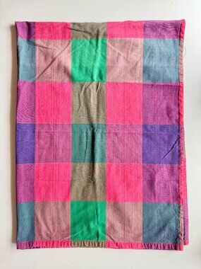 Vintage DANSK Ritva Puotila Bright Pink Purple Jumbo Check 42" x 63" Tablecloth